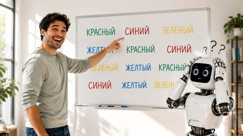 Иллюстрация к статье о том, почему нейросети теряют фокус и как ChatGPT провалил простой тест на внимание Струпа